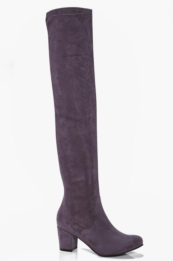 Lena Block Heel Stretch Knee High Boot